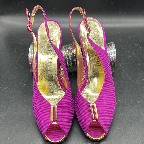 Purple and Gold Slingback Heels - Picture 1 of 7